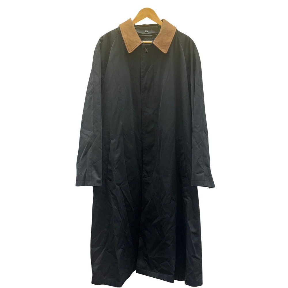 Misty Harbor Vintage Black Trench Coat Long Rain Jacket Brown Collar 46R